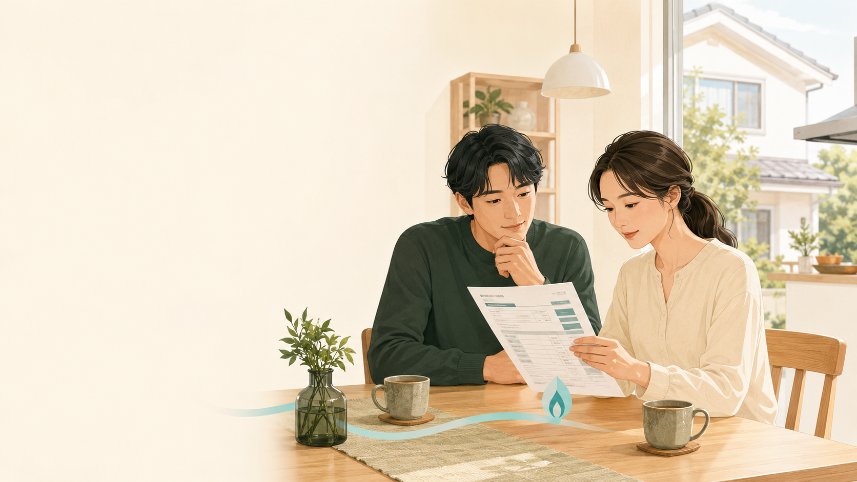 戸建て住宅で光熱費の明細を確認する夫婦